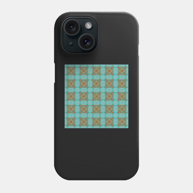 Turquoise and Gold gemmed Kaleidoscope pattern 2 Phone Case by Swabcraft