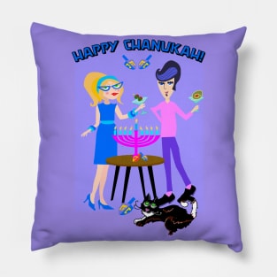 A mid century couple celebrate Chanukah! Pillow