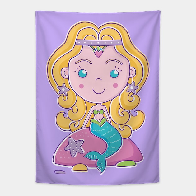 Mermaid sitting on rock Tapestry by vaughanduck