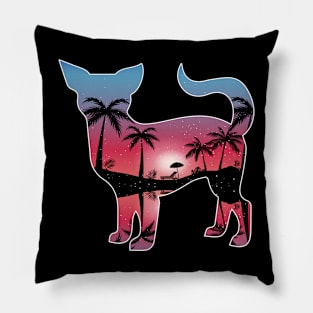 Chihuahua Beautiful Sunset Beach Palm Tree Pillow