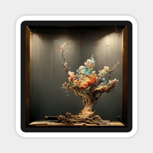 Sculpture with intricated flowers, trees, exploding and dispersing all around Magnet