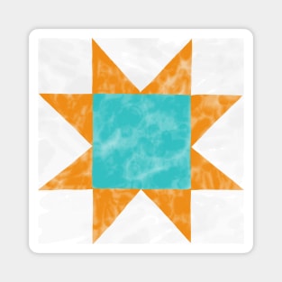 Orange and Cyan Quilt Star Watercolor Magnet