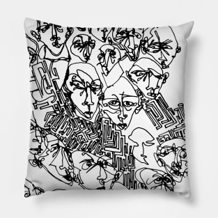 Multiple faces #4 - Psychedelic Ink Drawing with Art Style Pillow