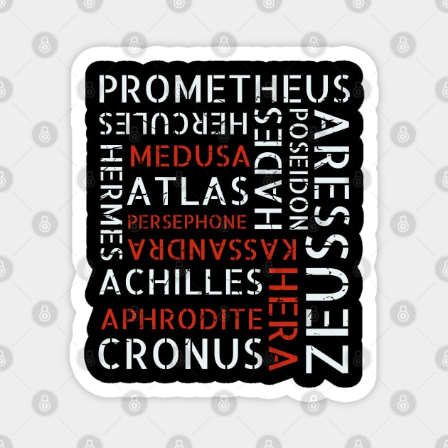 Word Cloud - Ancient Greek Mythology Gods & Titans Magnet by TuncGK