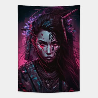 Female Cyberpunk Samurai Tapestry