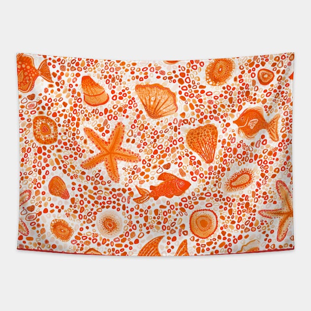 Orange Fishes Tapestry by Carolina Díaz