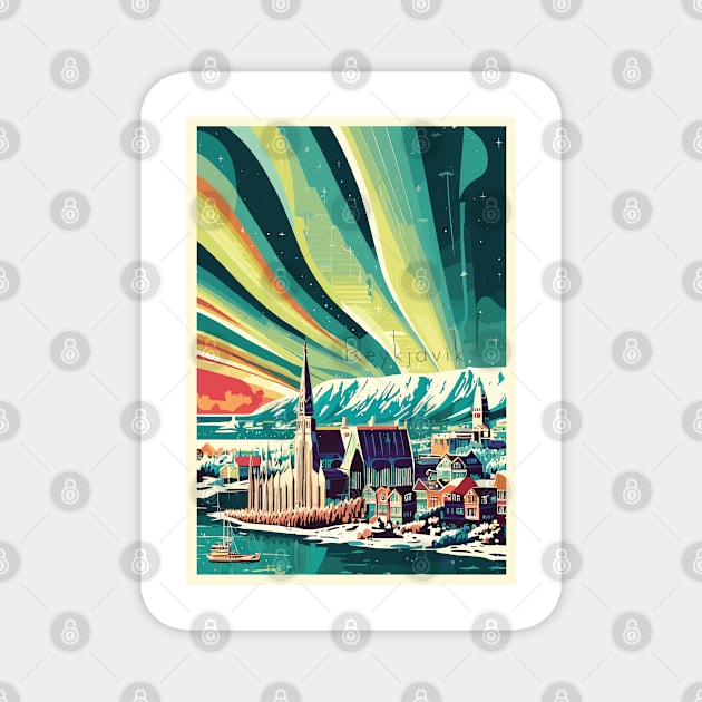 Reykjavik, Iceland, Travel poster Magnet by BokeeLee