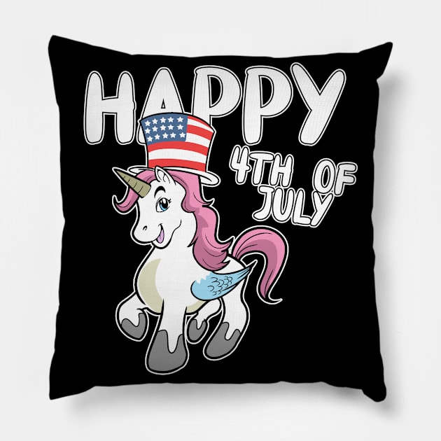 Happy 4th Of July Unicorn Independence Day Pillow by ModernMode