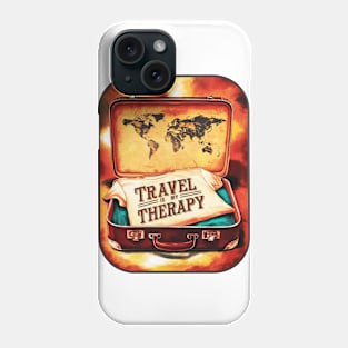 "Travel is My Therapy" Vintage Suitcase Sticker Phone Case