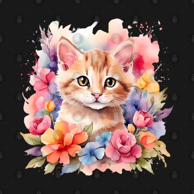 A cat decorated with beautiful watercolor flowers. by CreativeSparkzz