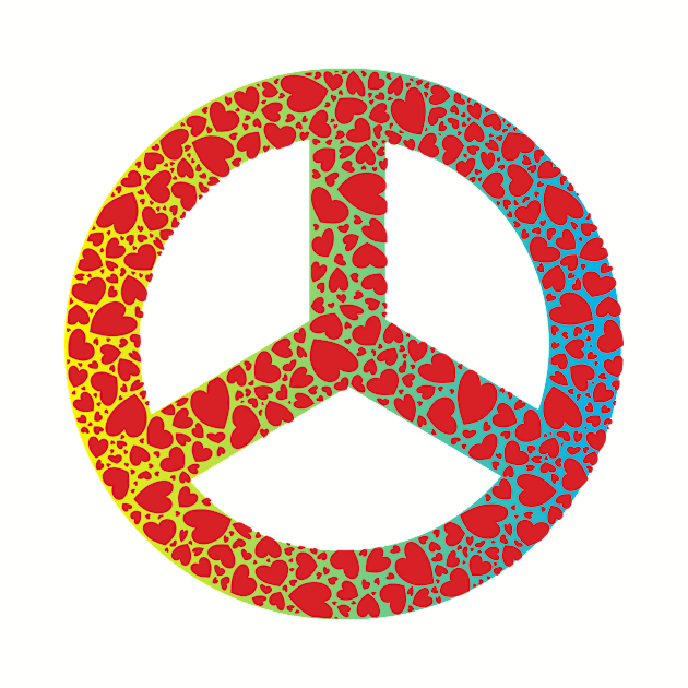 WW3 PRAYING FOR PEACE RED HEART YELLOW GREEN AND BLUE PEACE SYMBOL DESIGN by KathyNoNoise