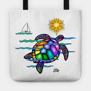 Colorful Sea Turtle in "Stained Glass" Style Tote