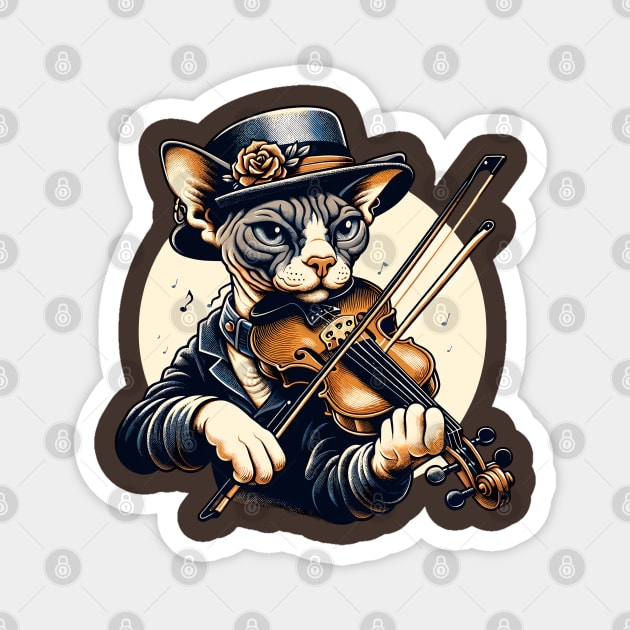 Devon Rex Cat Playing Violin Magnet by Graceful Designs