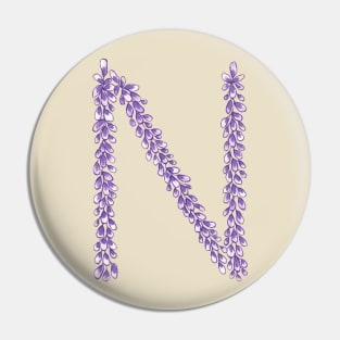 Lavender Letter N Hand Drawn in Watercolor and Ink Pin