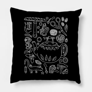 "Goblin Cottagecore" Dark Forest Mushroom Teapot Doodles Pillow