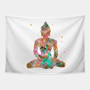 Buddha Watercolor Painting Gold Aqua Tapestry