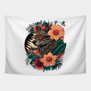 colorful wolf with flowers Tapestry