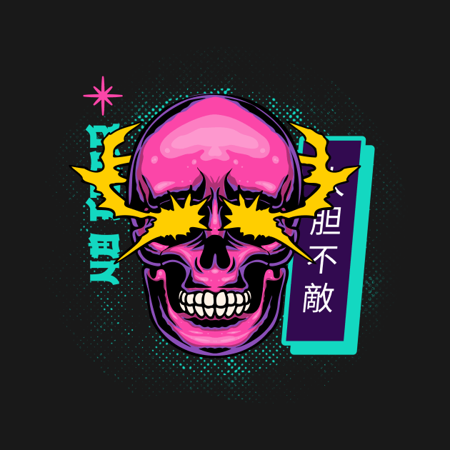 Neon Skull Laser Eyes Cyber Punk by Tip Top Tee's