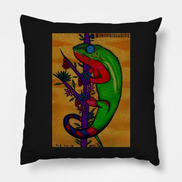 Karma Chameleon Pillow by Zenpaistudios