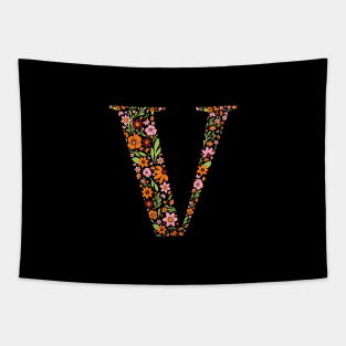 Retro Floral Letter V Tapestry