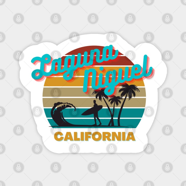 Laguna Niguel California Retro Vintage Sunset Graphic Design Magnet by AdrianaHolmesArt