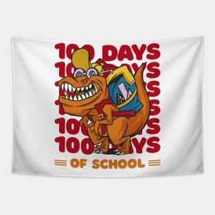 100 Days of school typography featuring a T-rex dino with bacpack #5 Tapestry