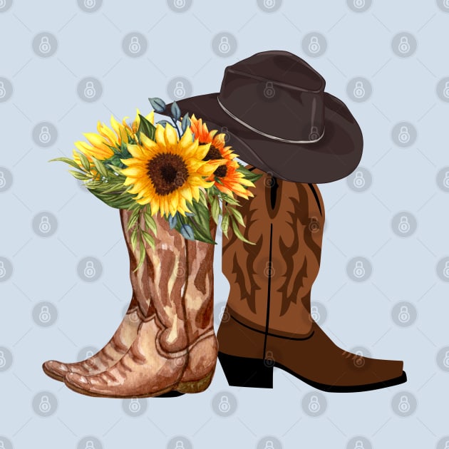 Rustic Sunflower Western Country Cowboy Cowgirl Boots by Tina