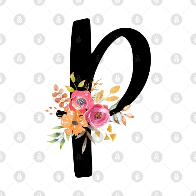 Letter P With Watercolor Floral Wreath by NatureGlow