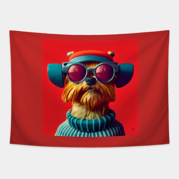 Yorkie wearing hat and cool glasses Tapestry by Studiowatermars