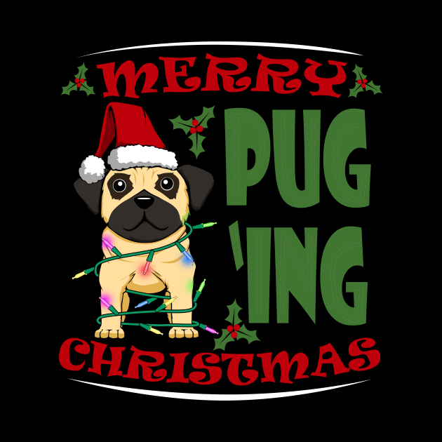 Merry Puging Christmas Cute Pug Dog by MGO Design