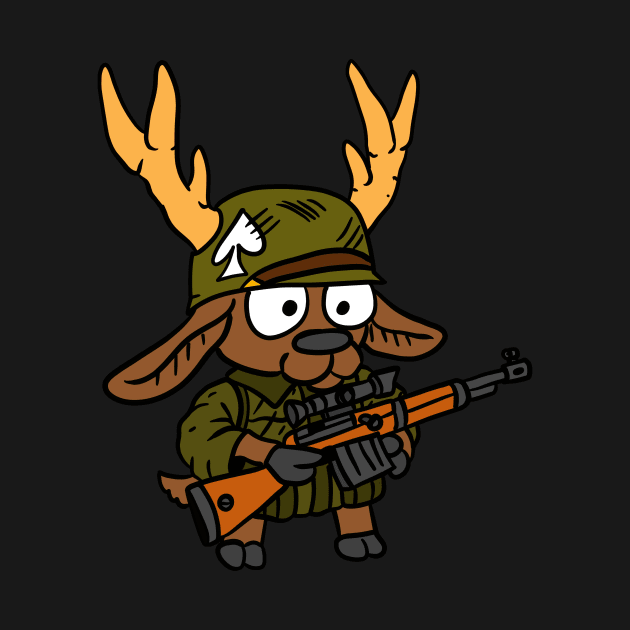 a cute kawaii deer doodle. a ww2 animal soldier. by JJadx