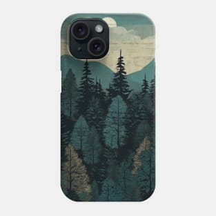 Pine Tree mountain scene Teal forest pattern for women men Phone Case