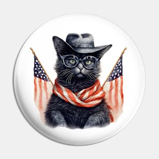 Patriotic Black Cat, 4th of July Design Pin