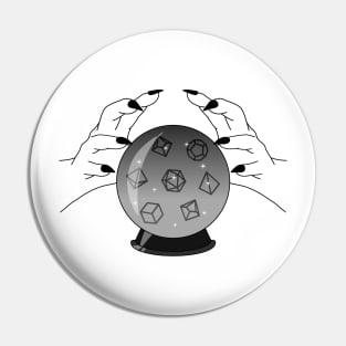 Roll for Your Fate - Polyhedral Dice Crystal Ball Monochrome Pin