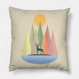 Deer in Nature Landscape Collage Pillow