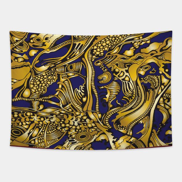 Gold and Blue tree pattern Tapestry by BraveCoward