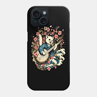 cat playing shamisen japanese Phone Case