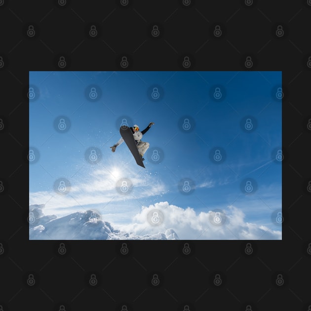 Snowboarder jumping against blue sky by homydesign