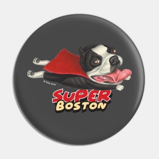 cute Super Hero  flying Boston Terrier Pin