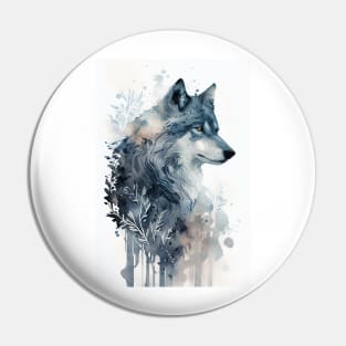 Stunning Ornamental Watercolor Wolf in Winter Pin