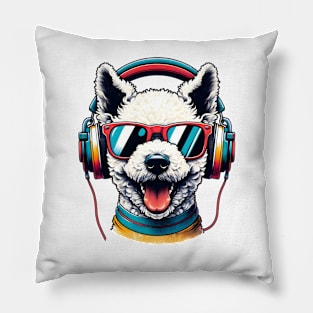 Smiling Pumi DJ Rocks in Colorful Japanese Art Pillow