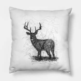 Deer Buck With Antlers Drawing Pillow