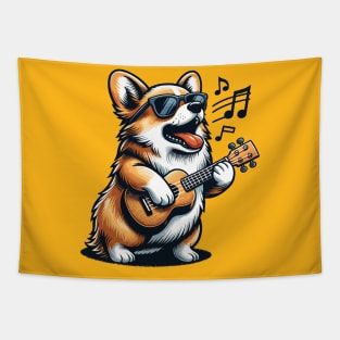 Dog Playing Guitar Singing Welsh Corgi Funny Corgi Grandma Tapestry