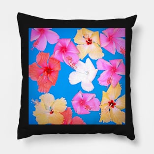 Colorful Hibiscus Floating in a Pool Pillow