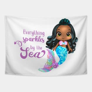 Black Mermaid, Everything Sparkles by the sea Tapestry