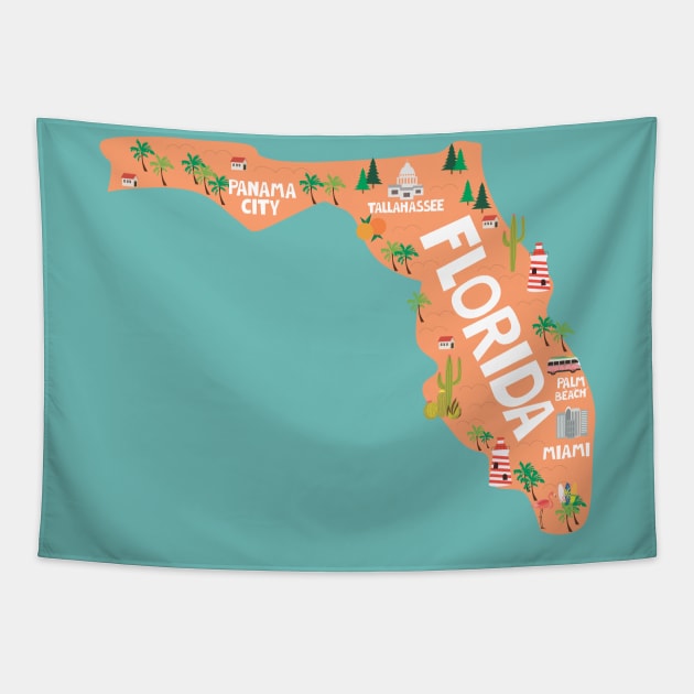Florida illustrated map Tapestry by JunkyDotCom