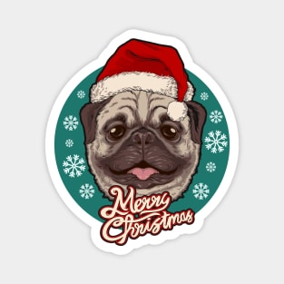 Cute Christmas Pug with Santa Hat Magnet