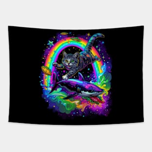 Cat Riding Shark Marine Discovery Tapestry