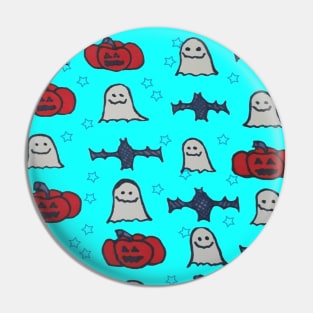 Halloween Bats, Ghosts, and Pumpkins on Blue Pin