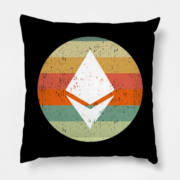 Ethereum Cryptocurrency DeFi ETH Crypto Vintage Sunset Pillow by BitcoinSweatshirts